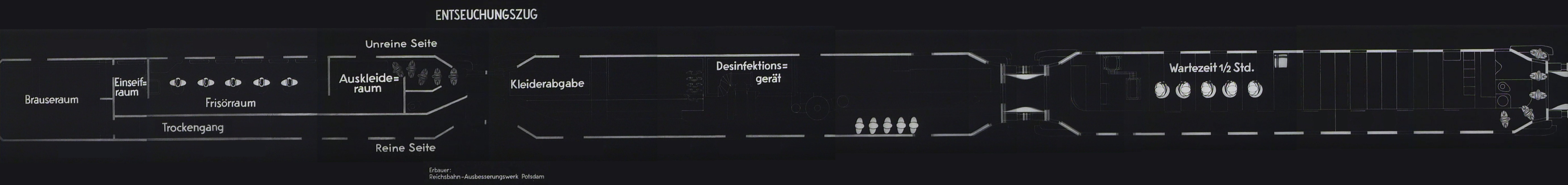 diagram of disinfection train from 1942 video on typhus, built by Reichsbahn-Ausbesserungswerk Potsdam, delousing, plan.jpg